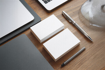 오피스 사무실 책상 위 명함 목업 템플릿
