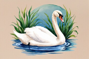Obraz premium Stunning Watercolor Swan Artwork Isolated in Serene Aquatic Scene for Designers and Nature Enthusiasts