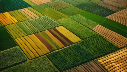 Rich Tapestry of Agricultural Fields Seen from the Sky, Showcasing the Diverse Colors and Textures of Rural Farmland_063