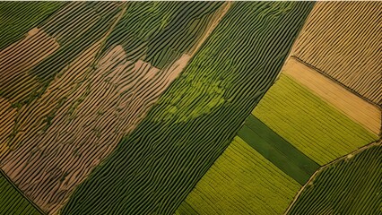 Rich Tapestry of Agricultural Fields Seen from the Sky, Showcasing the Diverse Colors and Textures of Rural Farmland_064