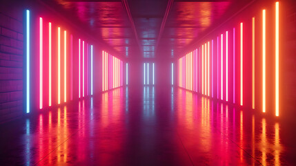 Fototapeta premium Neon Lights Corridor 3D Illustration