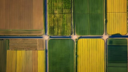 Rich Tapestry of Agricultural Fields Seen from the Sky, Showcasing the Diverse Colors and Textures of Rural Farmland_070