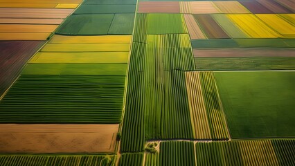 Rich Tapestry of Agricultural Fields Seen from the Sky, Showcasing the Diverse Colors and Textures of Rural Farmland_076