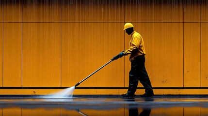 An artistic silhouette of a janitor performing cleaning duties captures the essence of the profession with elegance.