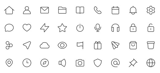 Collection icon set ui interface style line with white background