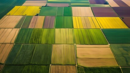 Rich Tapestry of Agricultural Fields Seen from the Sky, Showcasing the Diverse Colors and Textures of Rural Farmland_091