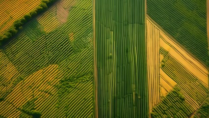 Rich Tapestry of Agricultural Fields Seen from the Sky, Showcasing the Diverse Colors and Textures of Rural Farmland_094