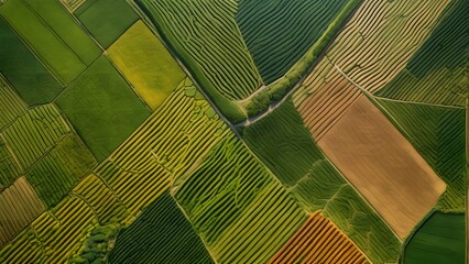 Rich Tapestry of Agricultural Fields Seen from the Sky, Showcasing the Diverse Colors and Textures of Rural Farmland_095