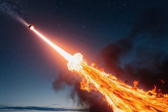 Vibrant Fire-Spitting Comet Erupting with Intense Flames on a White Background