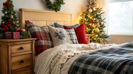 Fototapeta premium Cozy Christmas Bedroom Decor for Guests