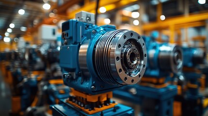 An electric servo motor undergoes repair in a factory setting, with close-up shots of various motors, emphasizing the technical expertise required in industrial machine maintenance.