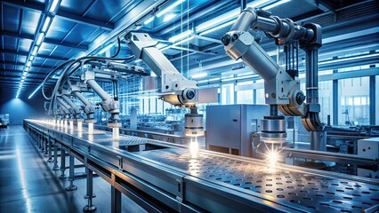 Obraz premium Advanced Robotic Arm in Pharmaceutical Facility - Long Exposure