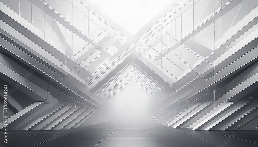 Poster a futuristic, minimalistic corridor featuring metallic structures and bright light, creating a sense