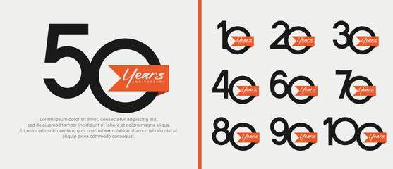 anniversary logotype set. vector design black color with orange ribbon can be use for celebration event