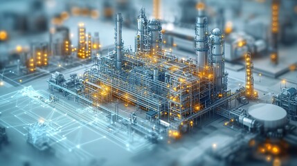 An illustration depicting the intersection of construction technology and communication networks, representing the principles of Industry 4.0 and automation in modern factories.