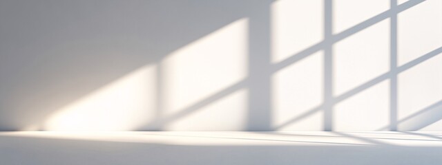 Obraz premium Empty Wihte Studio Room with Light Through Side Window, White Room with Shadow