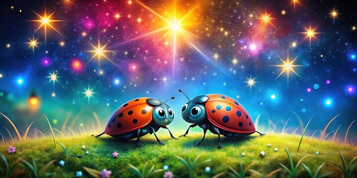 Animated Lovebugs Night Scene, Romantic Stars, Copy Space