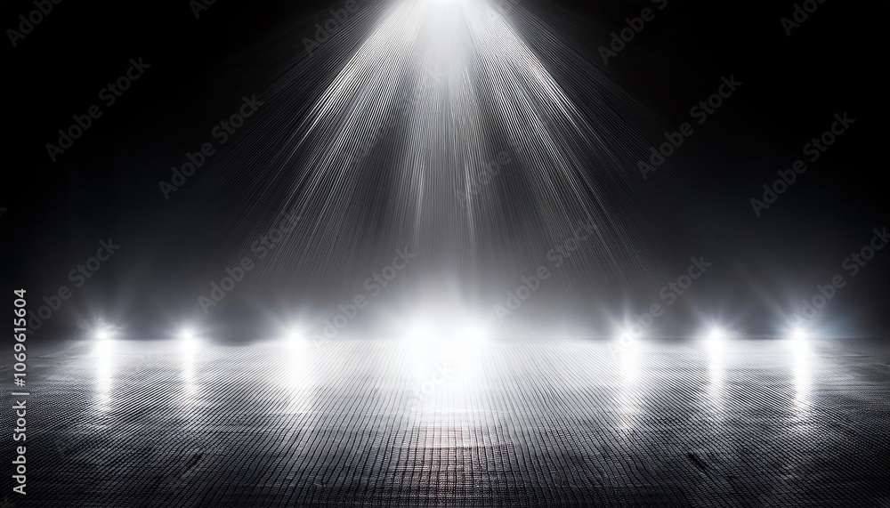 Poster the image showcases a dramatic light effect, with beams illuminating a textured surface, creating an