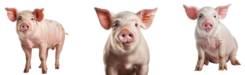 Fototapeta premium Set of three funny pigs, isolated on transparent background