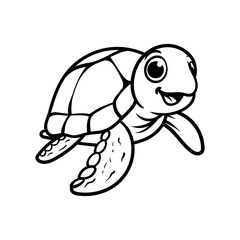 fun sea turtle cartoon character logo isolated drawing coloring line art style sketch classic vintage design illustration