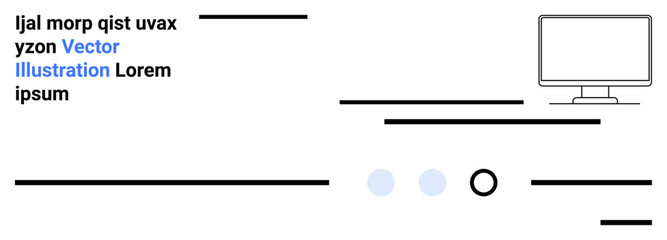 Computer monitor, text placeholders, horizontal lines. Ideal for web design, landing page templates, online services, tech businesses, modern interfaces, user experience, minimalistic design. Landing