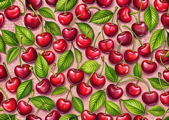 Cherry Seamless Pattern - Beautiful Background with Copy Space