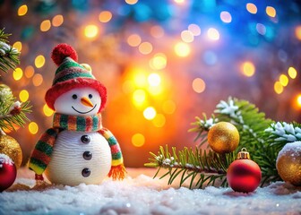 Obraz premium Christmas Snowman Wallpaper Art - Left Position, Copy Space