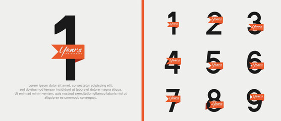 anniversary logotype set. vector design black color with orange ribbon can be use for celebration event