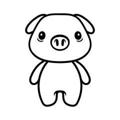 fun cartoon character of pig logo isolated drawing coloring line art style sketch classic vintage design illustration