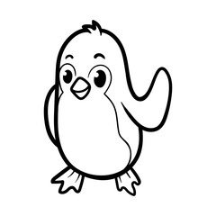 fun cartoon character of penguin logo isolated drawing coloring line art style sketch classic vintage design illustration
