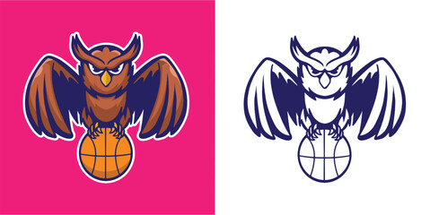 mascot owl with basketball good for sticker, team logo, club logo, element design, etc