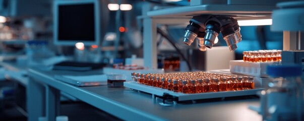 Fototapeta premium Close-up of emergency vaccine vials in sterile medical environment, under focused lighting 