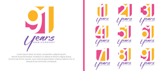 anniversary logo set. vector design orange and pink color can be use for celebration moment