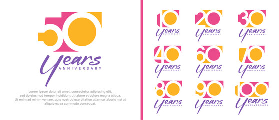 anniversary logo set. vector design orange and pink color can be use for celebration moment