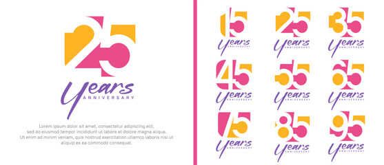 anniversary logo set. vector design orange and pink color can be use for celebration moment