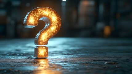 Glowing Question Mark on Concrete Surface, symbol, icon, sign, light, neon