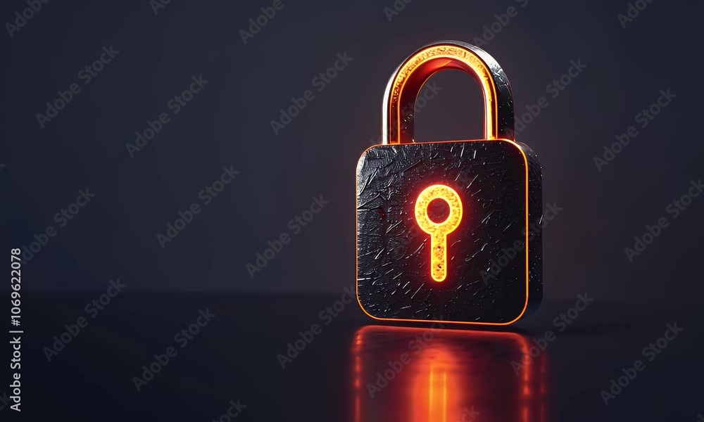 Poster 3d security shield with padlock icon on dark background, digital technology and data protection conc