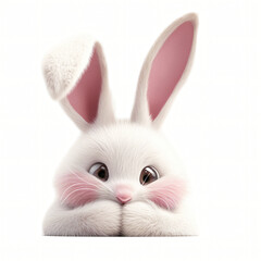 Obraz premium ​A cute white rabbit with big ears on white background 