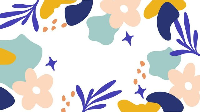 white background abstract shapes and motifs with soft curvy lines and gentle hues seamless 4k video background motion pop art design