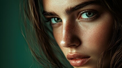 Fototapeta premium Gaze of Intensity - Portrait with Focus on Eyes and Facial Features.