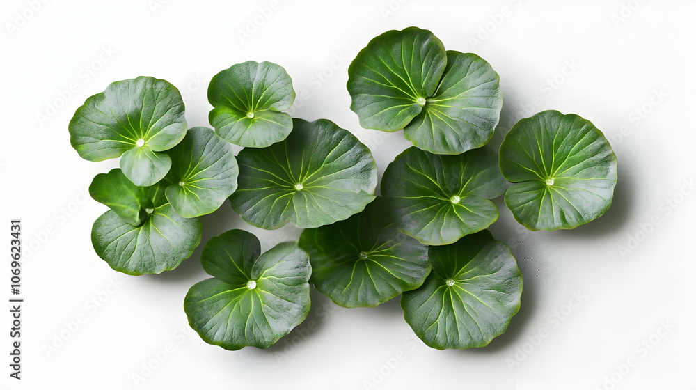 Wall mural a collection of green leaves arranged in a semi-circular shape, isolated on a white background.