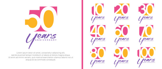 anniversary logo set. vector design orange and pink color can be use for celebration moment