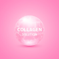 Collagen solution pink. Vitamins complex from nature. For beauty skin care advertising. Medical scientific concepts. 3D Vector EPS10.