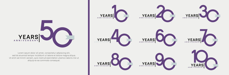 anniversary logo set. vector design purple color and white ribbon can be use for celebration event