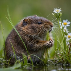 Fototapeta premium Subtle Pleasures: A Water Vole Amongst Nature's Blooms