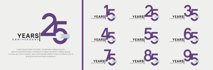 anniversary logo set. vector design purple color and white ribbon can be use for celebration event