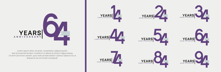 anniversary logo set. vector design purple color and white ribbon can be use for celebration event