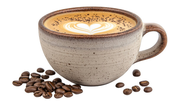 view of a latte art heart design on a creamy coffee transparant background