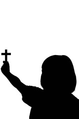 silhouette of a child holding a cross. suitable for religious themed designs