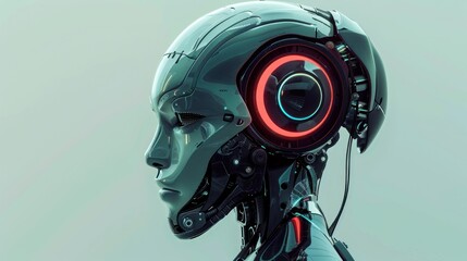 Fototapeta premium Futuristic robot head, AI generated image
